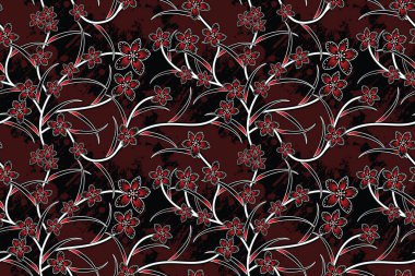 Çiçekli vektör illüstrasyonlu kusursuz desen, modern batik motifi