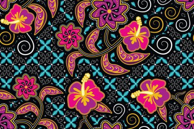 Çiçekli vektör illüstrasyonlu kusursuz desen, fantezi batik motif