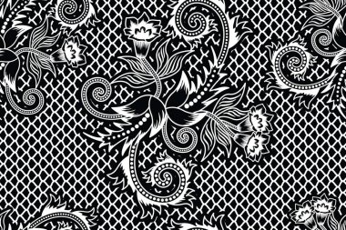 Çiçekli vektör illüstrasyonlu kusursuz desen, fantezi batik motif