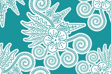 Çiçekli vektör illüstrasyonlu kusursuz desen, fantezi batik motif