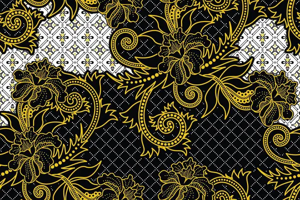 Çiçekli vektör illüstrasyonlu kusursuz desen, batik motif dokusu