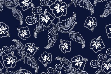Çiçekli vektör illüstrasyonlu kusursuz desen, Tropikal batik motif