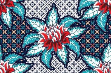 Çiçekli vektör illüstrasyonlu kusursuz desen, fantezi batik motif