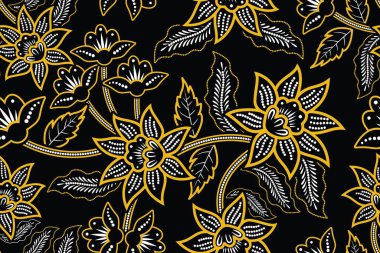 Çiçekli vektör illüstrasyonlu kusursuz desen, fantezi batik motif