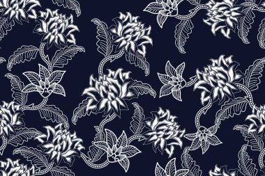 Çiçekli vektör illüstrasyonlu kusursuz desen, fantezi batik motif