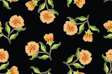 Çiçekli vektör illüstrasyonlu kusursuz desen, Endonezya batik motifi