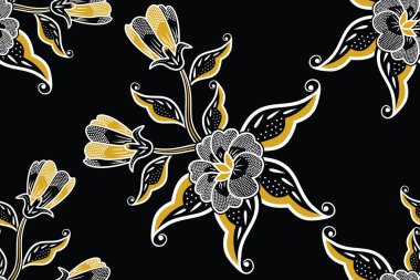 Çiçekli vektör illüstrasyonlu kusursuz desen, Endonezya batik motifi