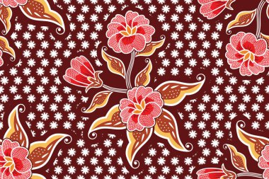 Çiçekli vektör illüstrasyonlu kusursuz desen, Endonezya batik motifi