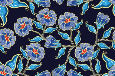 Çiçekli vektör illüstrasyonlu kusursuz desen, Endonezya batik motifi