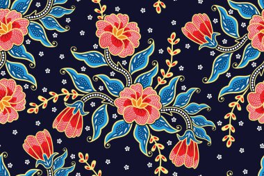 Çiçekli vektör illüstrasyonlu kusursuz desen, Tropikal batik motif