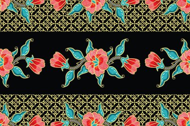 Çiçekli vektör illüstrasyonlu kusursuz desen, Tropikal batik motif