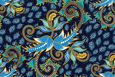 Kusursuz Desen Çiçek Vektörü İllüstrasyonu, Doğa Batik Motifi