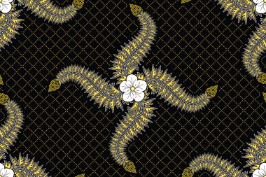 Çiçekli vektör illüstrasyonlu kusursuz desen, modern batik motifi