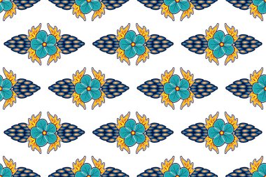 Çiçekli vektör illüstrasyonlu kusursuz desen, modern batik motifi