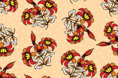 Çiçekli vektör illüstrasyonlu kusursuz desen, fantezi batik motif