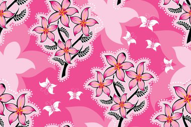 Tropikal çiçek vektörü illüstrasyonu ile kusursuz desen, Summer batik style