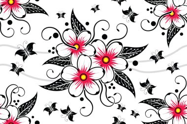 Tropikal çiçek vektörü illüstrasyonu ile kusursuz desen, Summer batik style