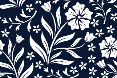 Çiçek arkaplanı - Tropik çiçek vektörlü pürüzsüz desen - Çiçek Batik Motifi