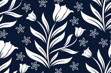 Çiçek arkaplanı - Tropik çiçek vektörlü pürüzsüz desen - Çiçek Batik Motifi