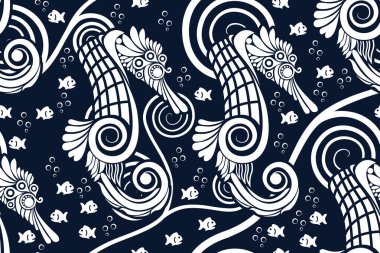 Deniz Atı - Soyut geometrik vektör ile kusursuz desen - Endonezya Batik Motifi