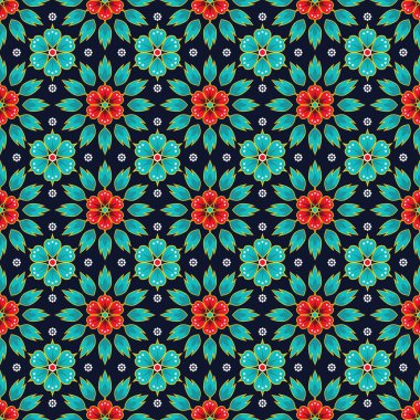 Çiçekli vektör illüstrasyonlu kusursuz desen, Tropikal batik motif