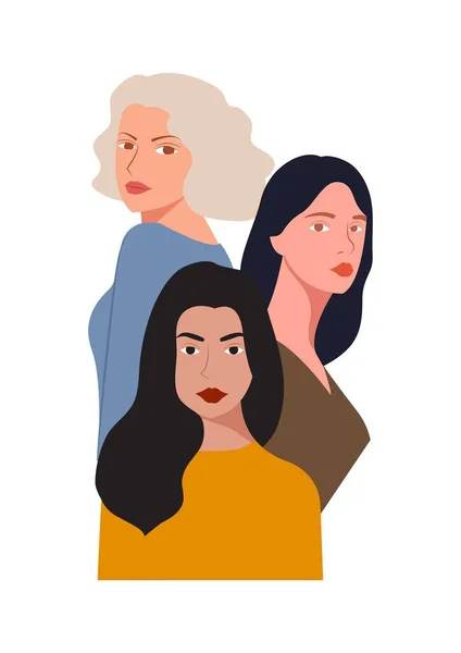 Ilustração Vetorial Abstrata Mulheres Unindo Amizade Com Solidariedade Fraternidade Diferentes — Vetor de Stock