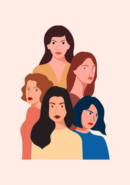 Ilustração Vetorial Abstrata Mulheres Unindo Amizade Com Solidariedade Fraternidade Diferentes — Vetor de Stock