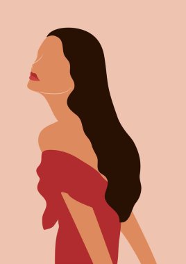 Güzel bir kadın portresi. Vektör düz çizim. Sosyal ağlar için Görseller. Vektör düz resimleme.