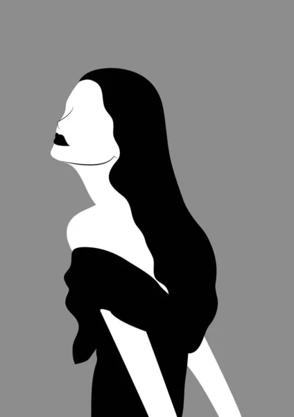 Silhouetteプロフィール画像の女性のアバター用ソーシャルネットワーク ファッションと美しさ ブラックホワイトベクトルフラットイラスト — ストックベクタ