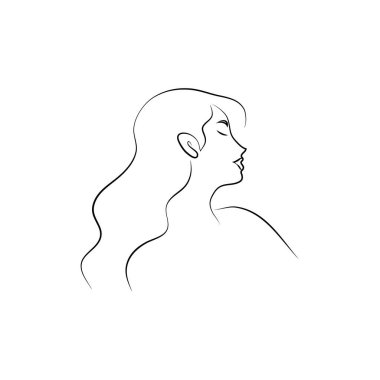 Beyaz izole edilmiş arka planda tek sıra halinde kadınların yüzleri. Parmak izleri, dövmeler, posterler, tekstil, kartlar için zarif bir tarz. Güzel kadınlar Vektör illüstrasyonuyla karşı karşıya.