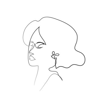 Beyaz izole edilmiş arka planda tek sıra halinde kadınların yüzleri. Parmak izleri, dövmeler, posterler, tekstil, kartlar için zarif bir tarz. Güzel kadınlar Vektör illüstrasyonuyla karşı karşıya.