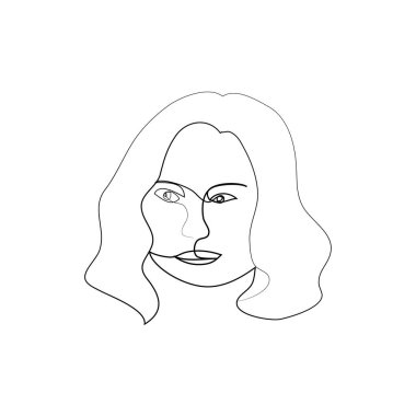 Beyaz izole edilmiş arka planda tek sıra halinde kadınların yüzleri. Parmak izleri, dövmeler, posterler, tekstil, kartlar için zarif bir tarz. Güzel kadınlar Vektör illüstrasyonuyla karşı karşıya.