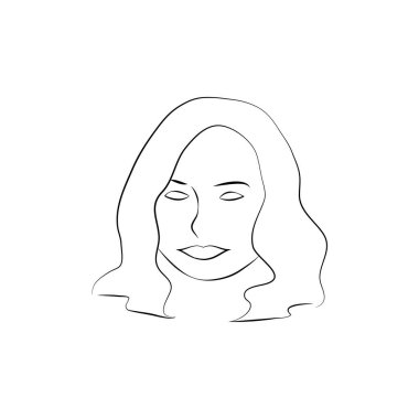 Beyaz izole edilmiş arka planda tek sıra halinde kadınların yüzleri. Parmak izleri, dövmeler, posterler, tekstil, kartlar için zarif bir tarz. Güzel kadınlar Vektör illüstrasyonuyla karşı karşıya.