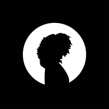 Sosyal ağlar için yarım daireli kadın avatarın siluet profili. Moda ve güzellik. Siyah beyaz vektör illüstrasyonu.