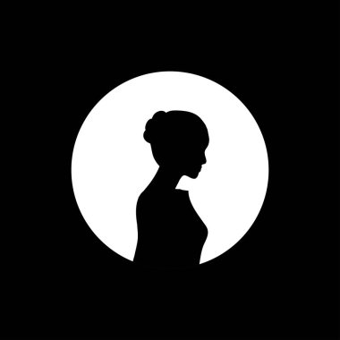 Sosyal ağlar için yarım daireli kadın avatarın siluet profili. Moda ve güzellik. Siyah beyaz vektör illüstrasyonu.