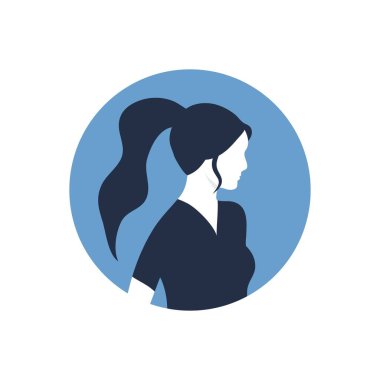 Sosyal ağlar için yarım daireli kadın avatarın yuvarlak profili. Moda ve güzellik. Moda biçiminde parlak vektör illüstrasyonu.