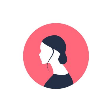 Sosyal ağlar için yarım daireli kadın avatarın yuvarlak profili. Moda ve güzellik. Moda biçiminde parlak vektör illüstrasyonu.