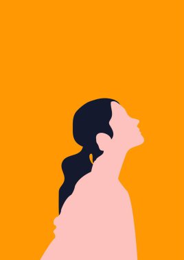 Yüz silueti vektör illüstrasyonlu saç modelli kadın kampanyası afişi tasarımı.