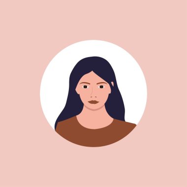 Yarı vücut güzel kadın renkli portresi. Sosyal ağlar için Görseller. Düz biçimli vektör illüstrasyonu.