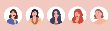 Set of avatars of women with different hairstyles. Vector illustration