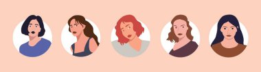 Set of avatars of women with different hairstyles. Vector illustration