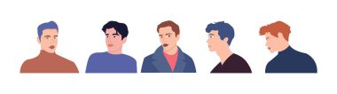 Set of men avatars in flat style. Vector illustration. Male faces.