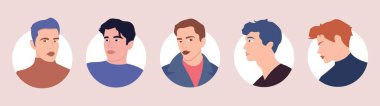 Set of men avatars in flat style. Vector illustration. Male faces.