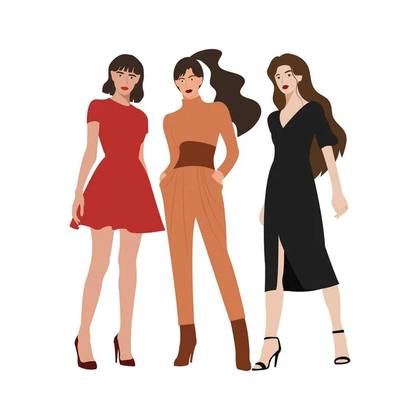 Fashionable Girls Trendy Clothes Vector Illustration Flat Style — 스톡 벡터