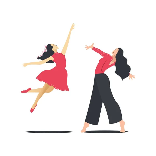 Ballet Dancer Red Dress Vector Illustration Flat Style — Stockvector