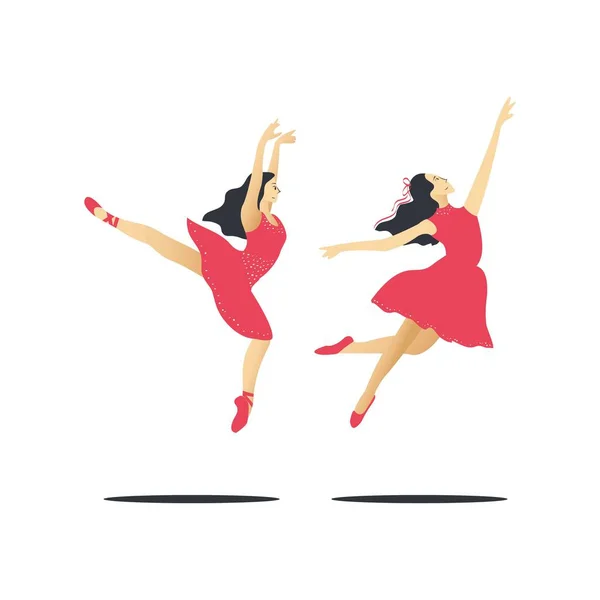 Tancerka Baletowa Czerwonej Sukience Ilustracja Wektora Stylu Płaskim — Wektor stockowy