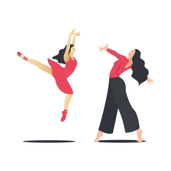 Ballet Dancer Red Dress Vector Illustration Flat Style — Stockvektor