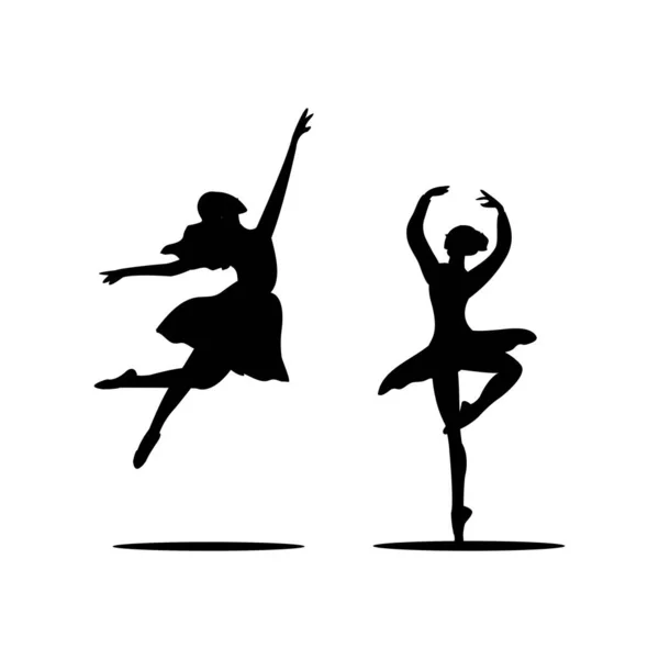 Ballet Bailarinos Silhuetas Isoladas Fundo Branco Ilustração Vetorial — Vetor de Stock
