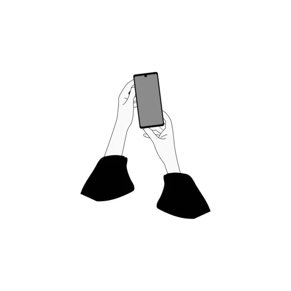 Hand Holding Mobile Phone Vector Illustration Flat Style —  Vetores de Stock