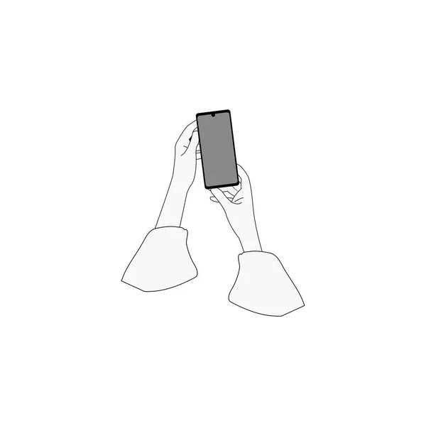 Hand Holding Mobile Phone Stars Vector Illustration Flat Style —  Vetores de Stock
